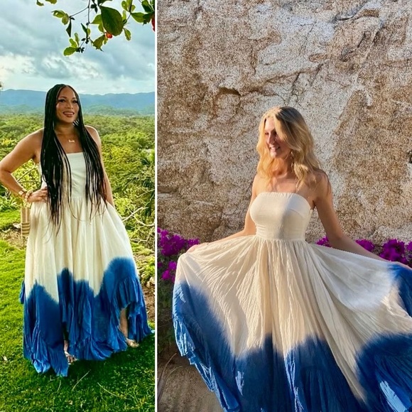 Samant Chauhan Ombre Maxi Dress White Blue Strapless Ruffle Anthropologie S - Picture 10 of 10